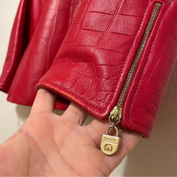 St. John Sport by Marie Gray Red Leather Jacket, Sz M - Picture 11 of 15